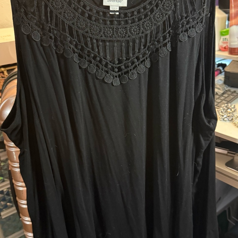 Avenue Black Crochet Detail Women's Blouse